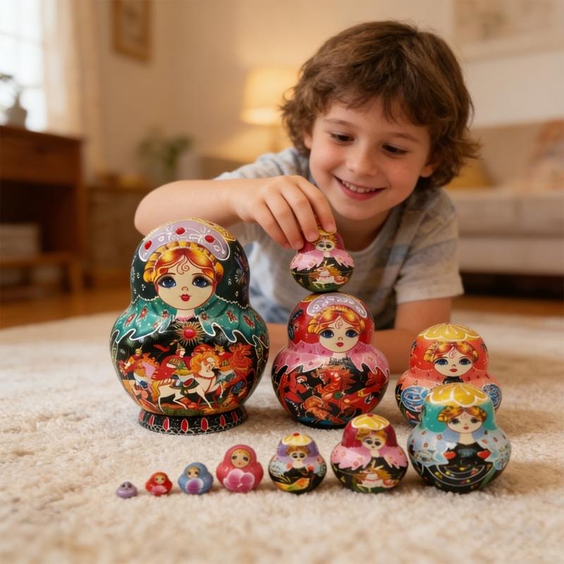 Matryoshka Russian Nesting Doll Traditional Art Russian Nesting Dolls Set of 10 Layers Wooden Toy for Children