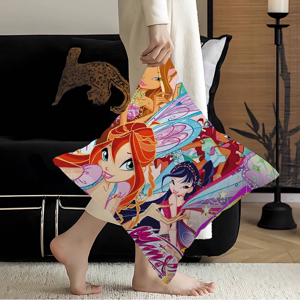 GirlWWinx Catoon Clubs Pillow Covers Cartoon Sofa Decorative Home Doublesided Printing Short Plush Cute Cushion Cover