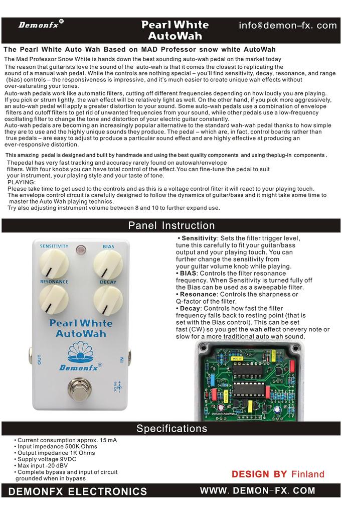 Demonfx Pearl White Auto Wah Effect Pedal Wah/Auto