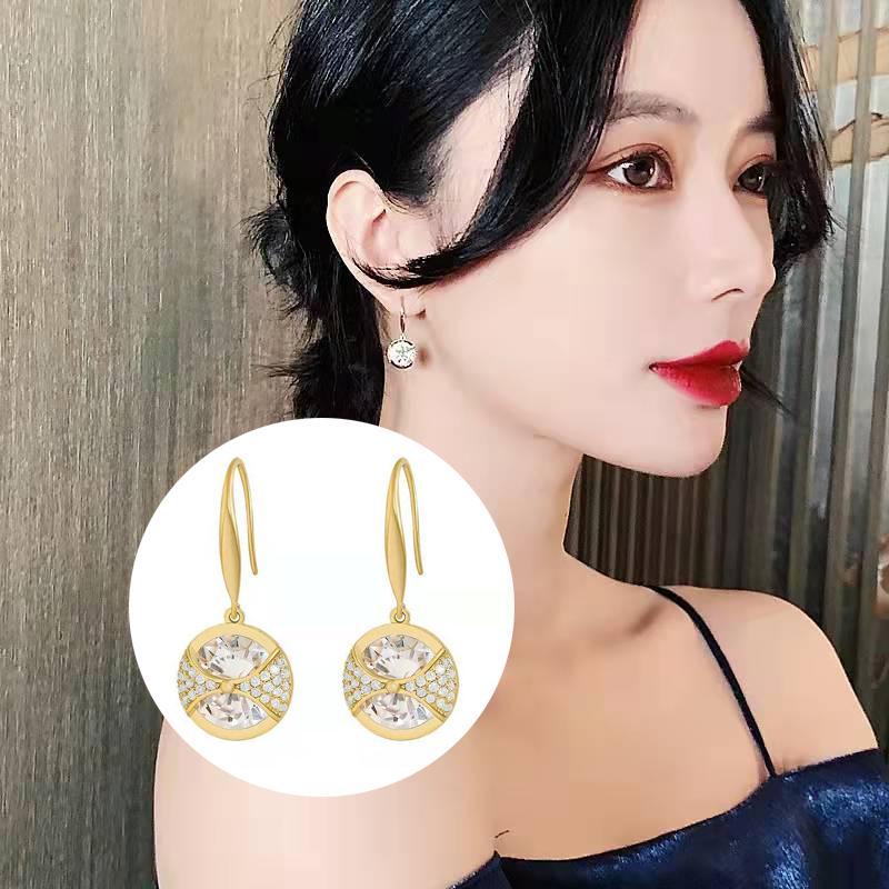 Trendy Round Simple Crystal Dangle Earrings For Women Fashion Sweet Water Drop Pendant Earring Girl Party Birthday Jewelry Gift
