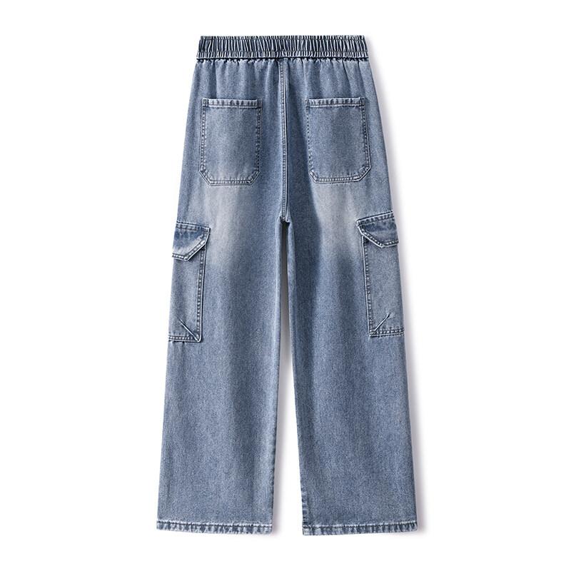 New Spring Summer Men's Vintage Jeans Multi Pocket Cargo Loose Casual Denim Pants Men Cotton Wide Leg Denim Trousers Streetwear