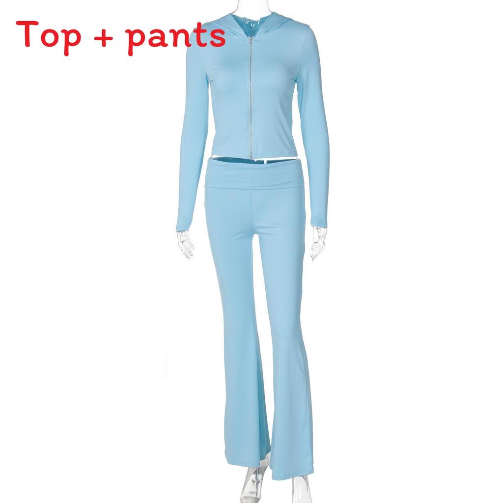 Streetwear Kapuzenpullover mit langen Ärmeln und Hose Set mit Einsätzen für Damen