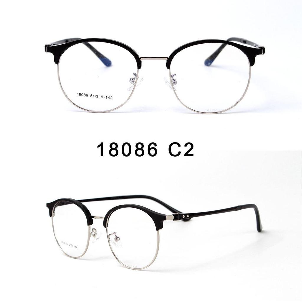 Retro Classic Half-Frame Round Glasses with Anti-Blue Light, Ultra-Light Plastic, Steel Legs - Unisex Myopia Eyewear