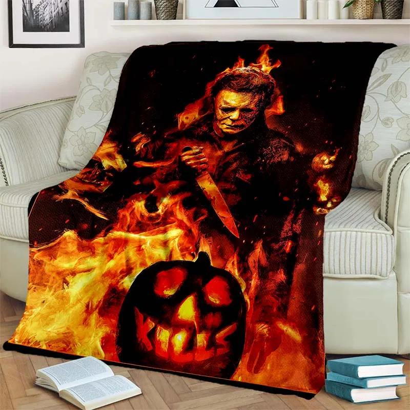 HD Horror Movie Game Halloween Gift Blanket Michael Myers Sofa Bed Decor Warm Flannel for Outdoor Picnic Car