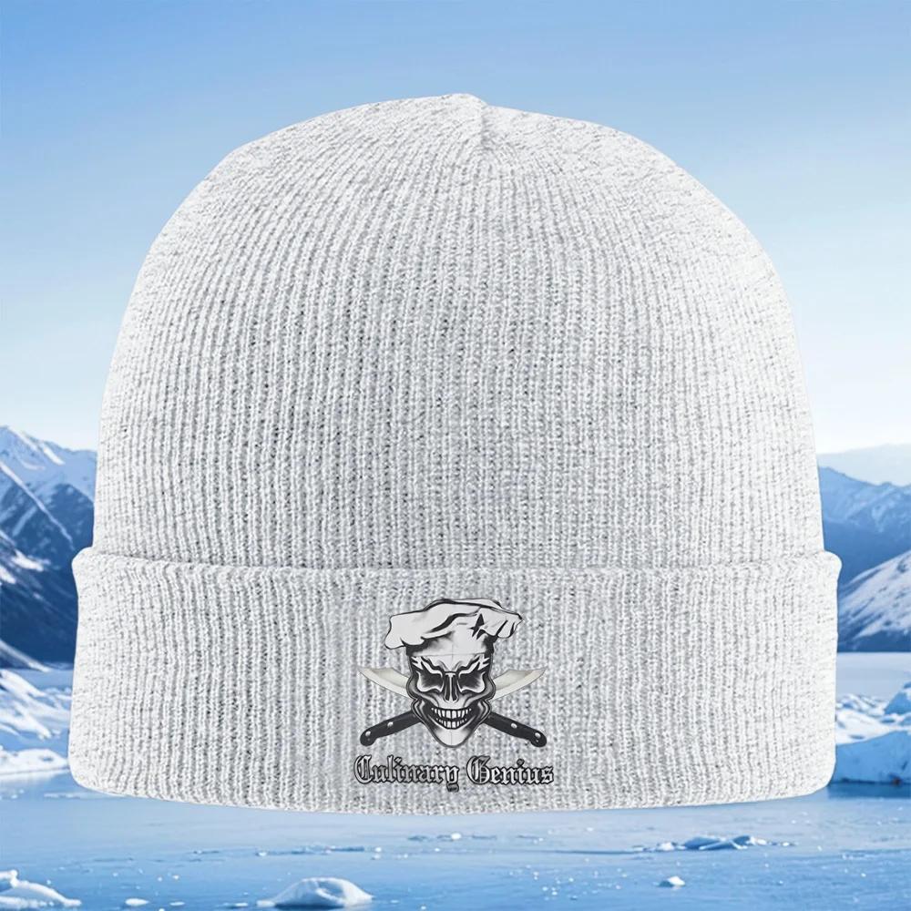 Skull Chef Knives Culinary Genius Logo Unisex Women Unisex Knitted Hat Beanie Pullover Cap Winter Thermal Warm Christmas Outdoor Cy