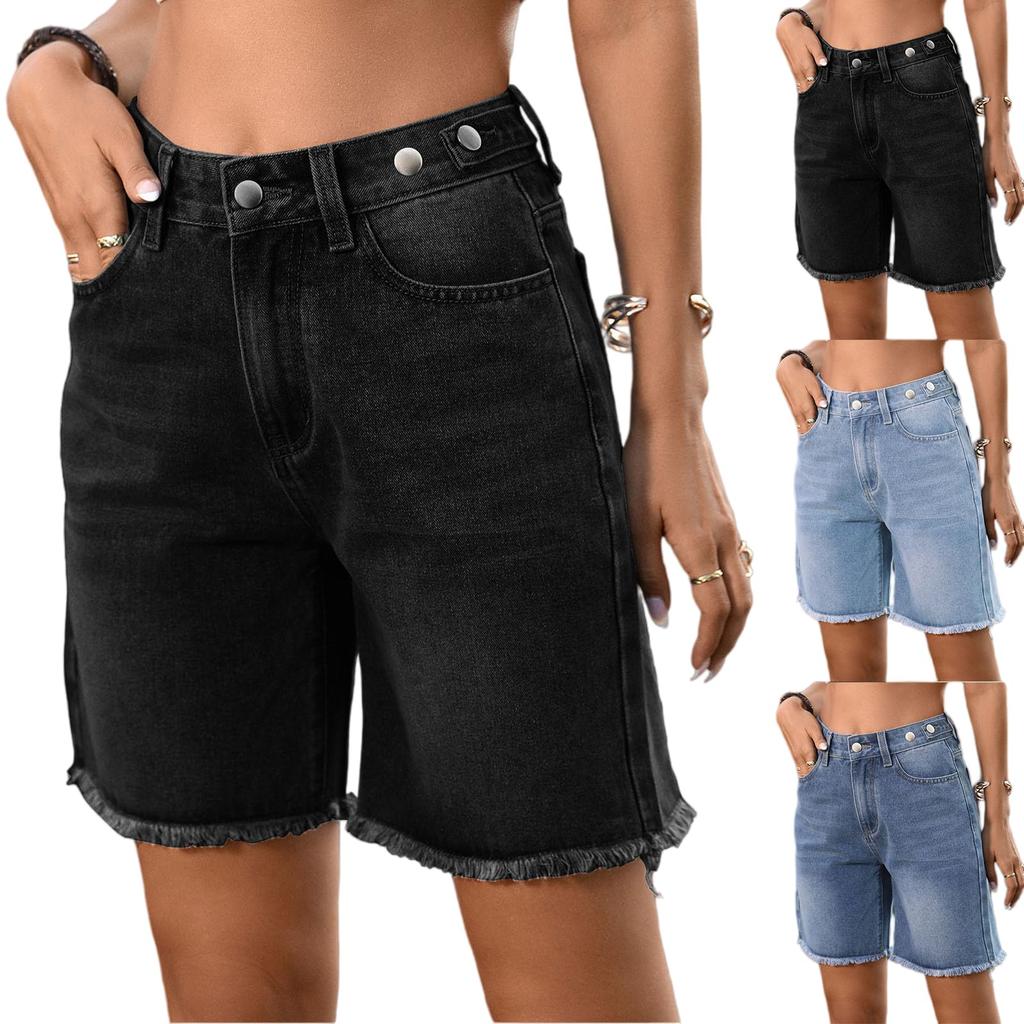 Women High Waist Denim Shorts with Raw Hem Five Pocket Design Zipper Fly Casual Relaxed Fit Jean Shorts for Everyday Wear