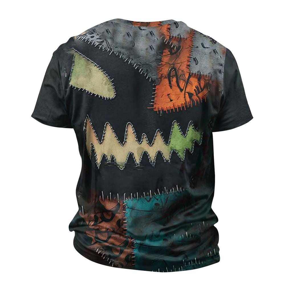 Halloween T Shirt Men's Casual Round Neck Blood Splatter Pattern Tops Horror Bloody Printed Short Sleeve Tops