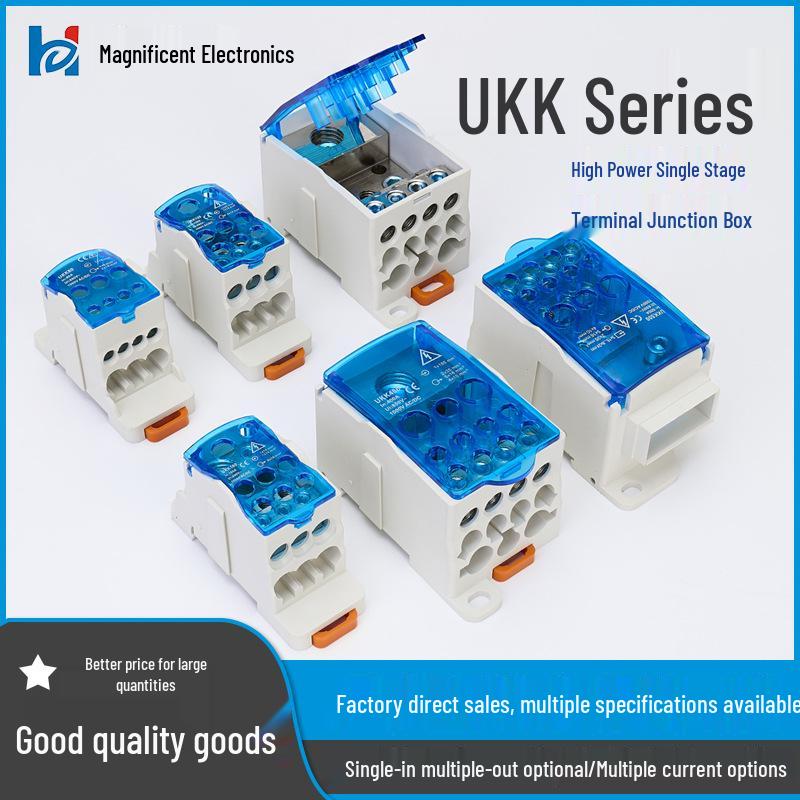

UKK80A DIN Rail Mountable Distribution Box: Single-Level Multi-Out Terminal Wiring Splicable Distributor жовтий