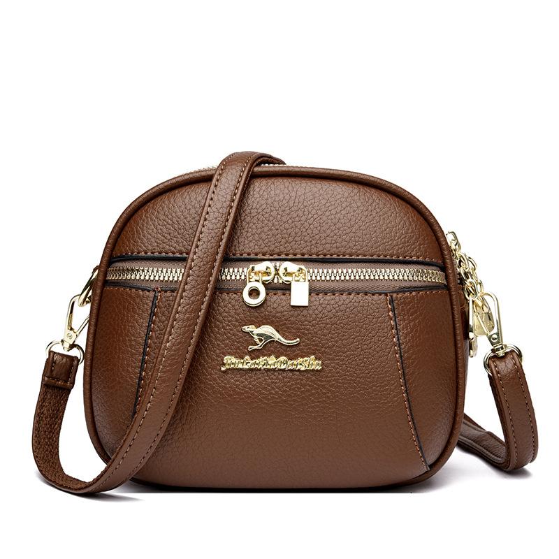 2025 Soft Leather Mobile Phone Bag Three-layer Anti-theft Women's Bag Splicing Lightweight Shoulder Bag Messenger Bag Factory Direct Sales