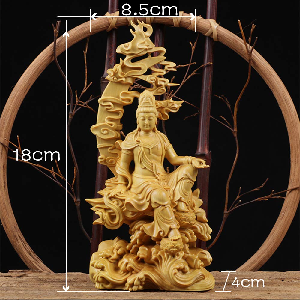 Hanro Art Sculpture Statue de Bouddha Statue Kannon Statue d'autel bouddhiste Statue Suigetsu Kannon Sculpture sur bois Ornement Feng Shui Bonne Chance Buis de haute qualité