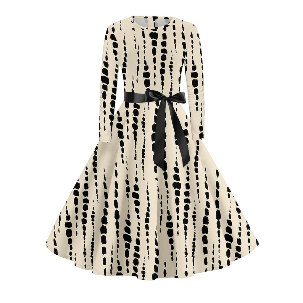 Women's Casual Fashion Long Sleeve Vintage Long Dresses