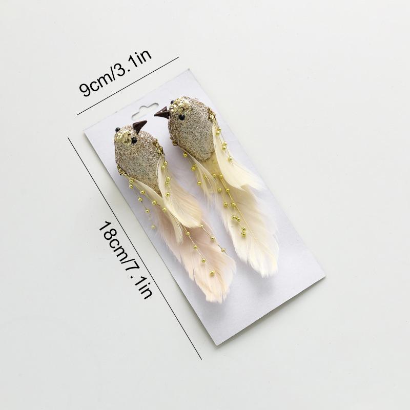 1/2pcs Foam Indoor & Outdoor Use Christmas Tree Ornaments Glitter Artificial Birds Colorful Clip-On with Feathers Christmas Birds