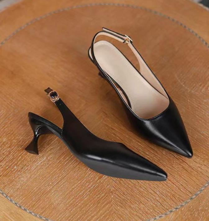Sandali Donna Sexy a Punta Aperta Colore Unico Cinturino con Fibbia Baotou Scarpe con Tacco Basso Eleganti Versatili per Tutti i Giorni Sandalias da Donna