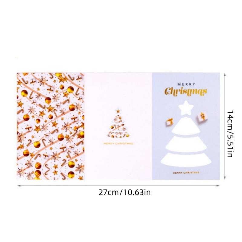 6pcsChristmas Gold Foil Greeting Card Christmas Gift Cartoon Bell Christmas Tree Reindeer Star Gingerbread Man Blessing Hollow S