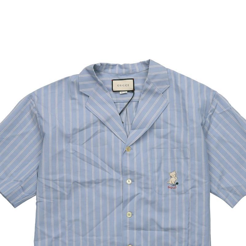 Gucci Shirts Men's Blue Cuban Collar Moderate 618920-ZAE5V-4053