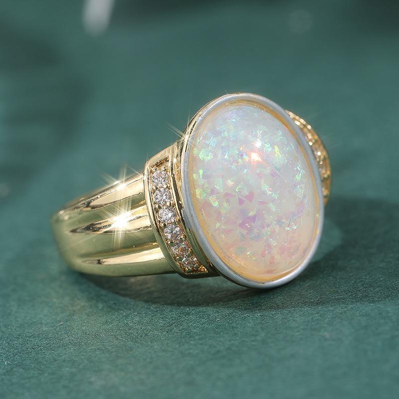 Exquisite Oval Inlaid Faux Opal White CZ Women's Ring Vintage CopperColor Daily Wear Party Jewelry Anniversary Gift