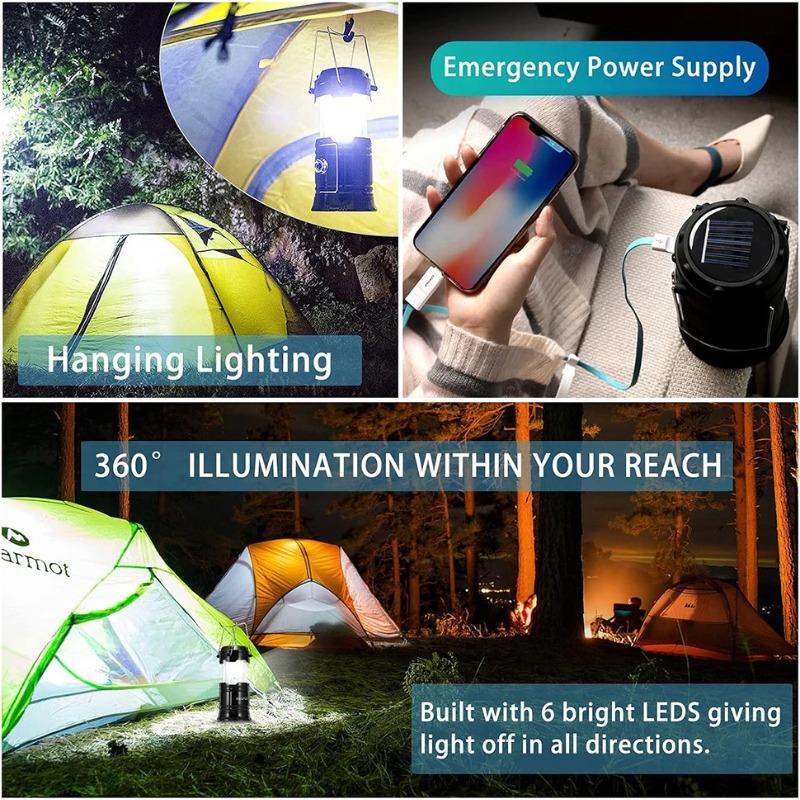 Solar Multifunctional Handheld Camping Lamp Tent Lamp LED Portable Flashlight Portable Waterproof Emergency Powered Work Light