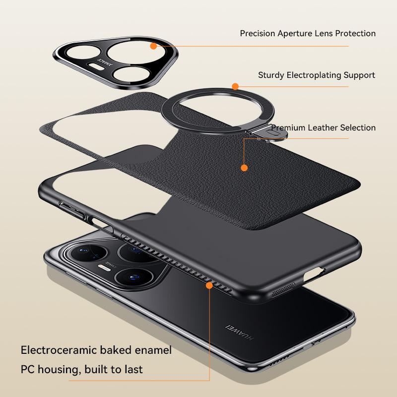 Heat Disspation 360 Rotatable Metal Stand Case For Huawei Pura 70 Ultra 80 Pro+ Plus Vegan Leather Cover Eco-Friendly Shell
