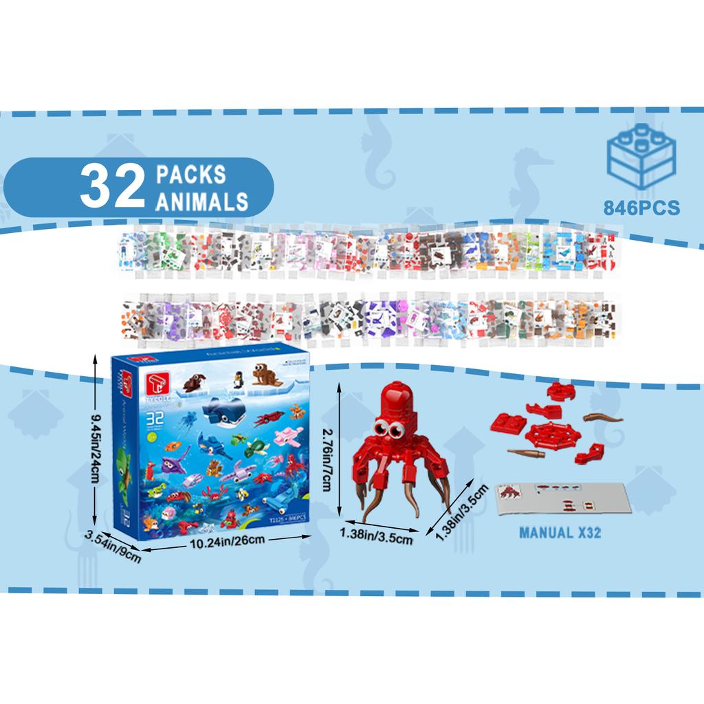 Non-Toxic 846Pcs Marine Small Animals Building Block Toys Marine Animals Model Puzzle Bricks Toy Sets For Kid Desktop Ornament Gifts