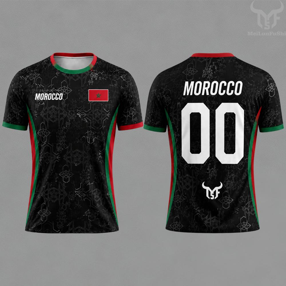 Morocco Flag Print Football Jersey Summer Customizable Name Number O-neck Short-