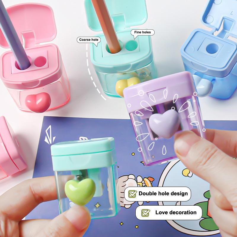 2Pcs Cartoon Pencil Sharpener Single/Double Hole Pencil Cutter Tool Student Stationery Simple School Office Supplies