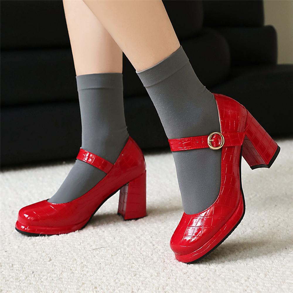 Fashion Spring New Woman Block Heel Classic Closed Toe Mature Ladies Office Pumps Buckle Strap Vintage Women Platform Mary Janes Shoes