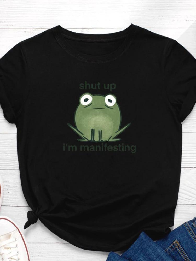 I'm Manifesting Frog Print Women T Shirt Short Sleeve O Neck Loose Women Tshirt Ladies Tee Shirt Tops Clothes Camisetas Mujer