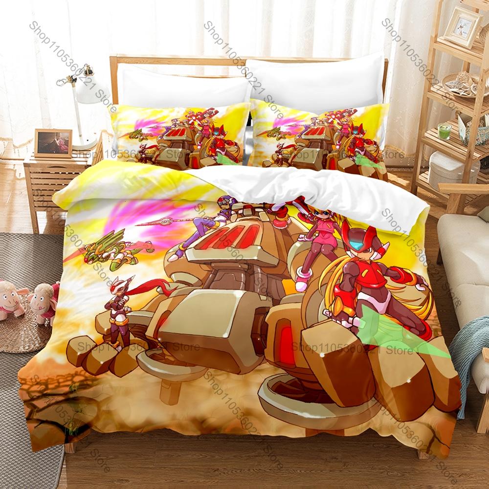 Cool Mega Man Zero Duvet Cover + 2 Pillowcases Zero Z-Saber Battle Scene Washable Polyester Bed Linen Sci-fi Mecha Fan Gift