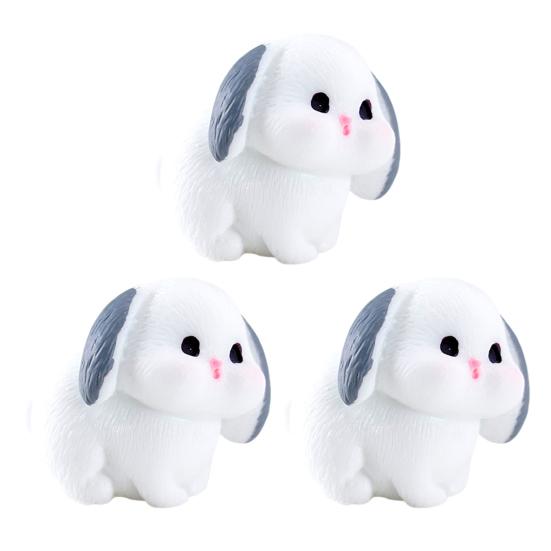 3 Pcs Mini Resin Rabbit Figurine Tiny Cartoon Bunny Sculpture Miniature Animal Fairy Garden Ornament for Moss Landscape DIY Plant Pot Home Decor
