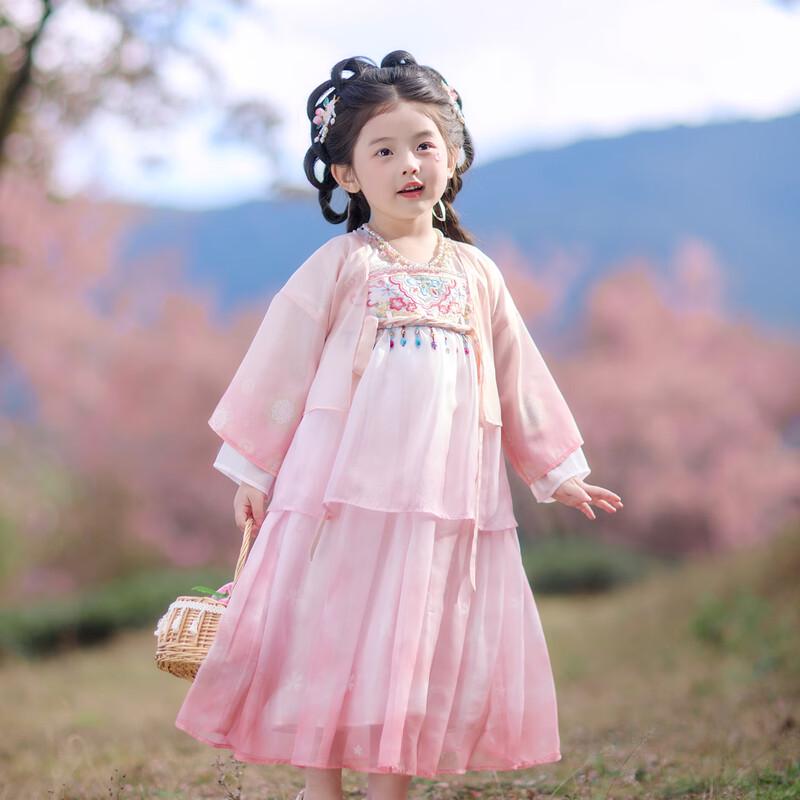 Girls' Light Pink Embroidered Hanfu Princess Dress
