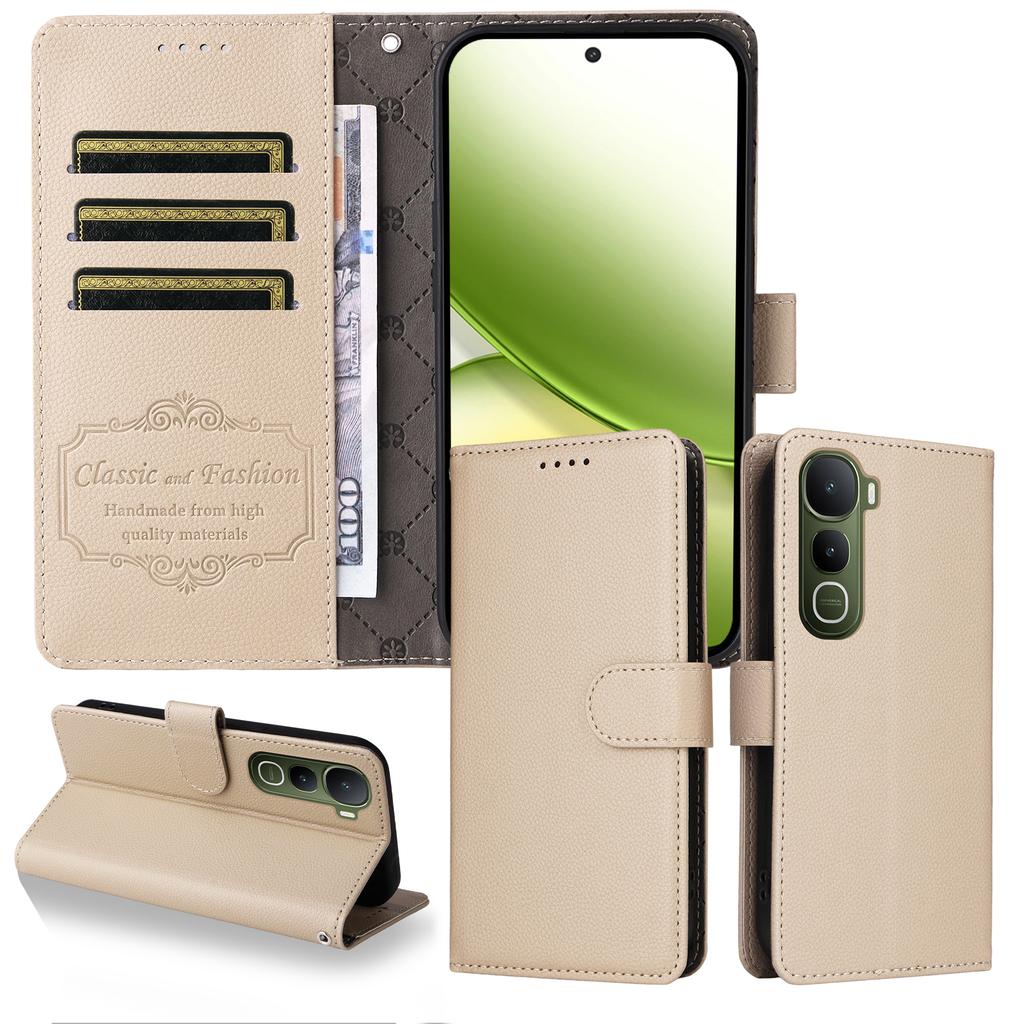 For Vivo Y400 5G Case RFID Blocking 3 Card Slots PU Leather Phone Cover with Wrist Strap