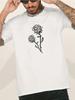 Unisex Summer Cotton Short Sleeve T Shirt Black Line Two Rose Stem Print Crew Neck Minimalist Aesthetic Street Casual Male Tee