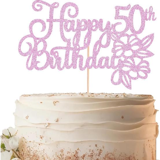 Happy 50th Birthday Cake Topper - Rose Gold Glitter 50th Birthday Cake Decorating Supplies for Women, Cheers to 50 Years Decor for 50 Anniversary