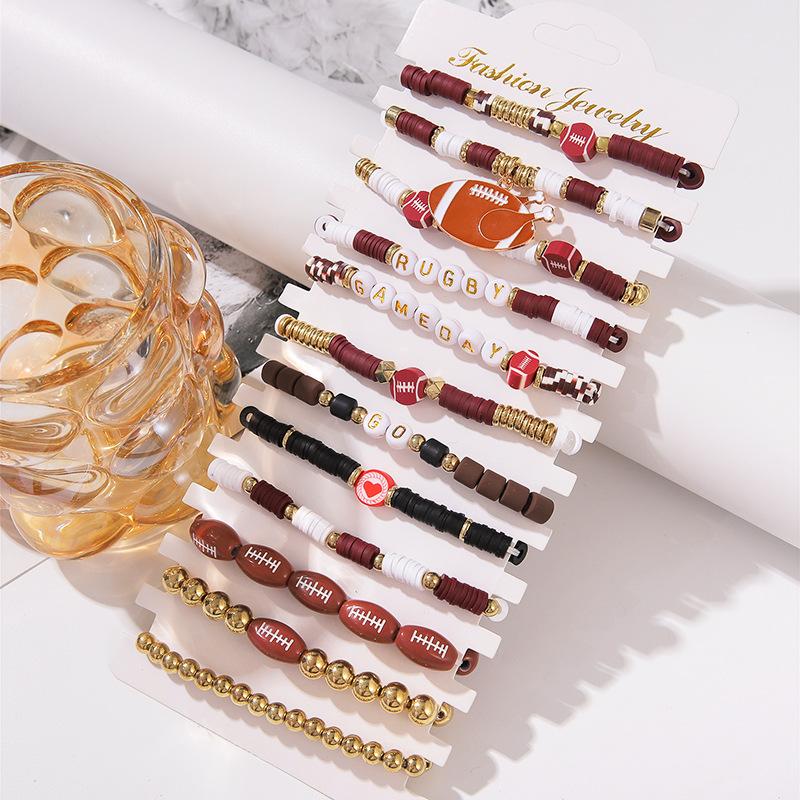 Europe and the United States Popular Sports Bracelet Fashion High Sense Football Handmade Bracelet Soft Pottery Bead String Jewelry