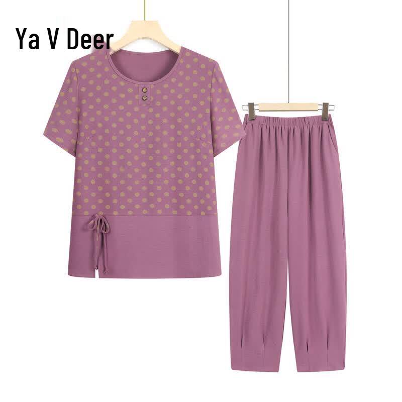 Yalu Women s Casual Ice Silk Short-Sleeve Two-Piece Set 3XL