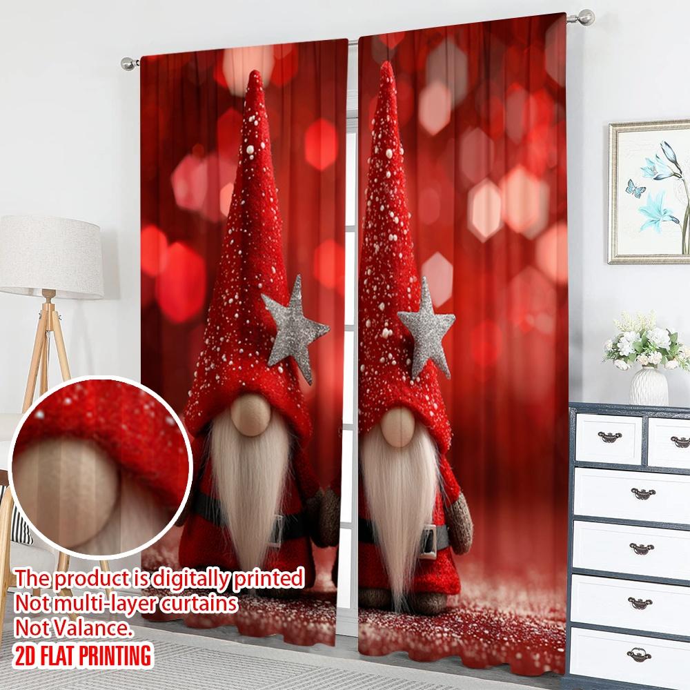 2pcs 2D flat printing Christmas Scene Curtains Christmas Gnomes Festive Digital Printed Polyester Drapes Birthday Party Perfect