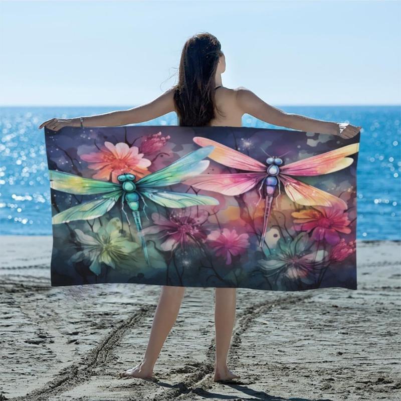 Animal Dragonfly Large Beach Towel Microfiber Beach Towels for Adults Quick Dry Pool Towel Travel Compact Bath Towel Sandproof