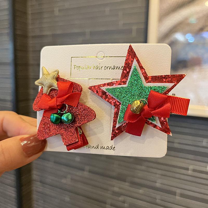 Christmas Hair Accessories - Red & Green Girls' Side Clips: Festive Duckbill Headwear for Autumn/Winter