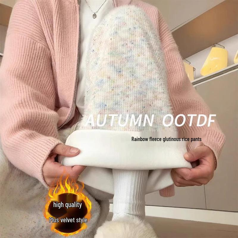 Petite Women's 150cm High Waist Polka Dot Fleece Lined Wide Leg Pants for Autumn/Winter