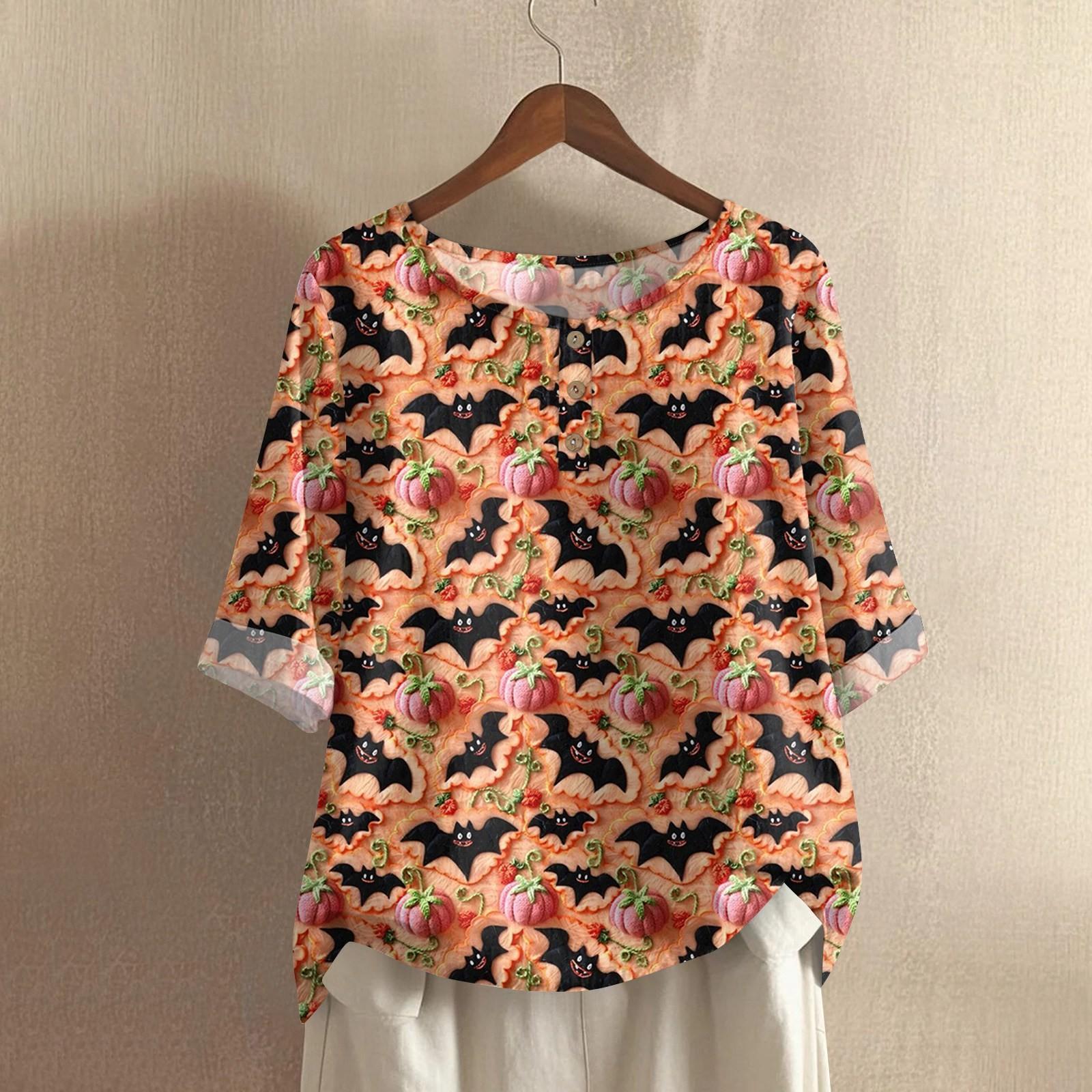 

Women s Fashionable And Casual Shirt Half-sleeve Round Neck Print Blouse Top XXL