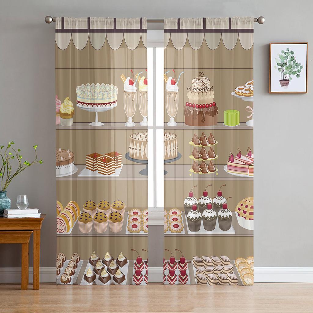 Dessert Cake Bread Modern Tulle Curtains Sheer Window Drapes For Living Room Bedroom Kitchen Home Decor