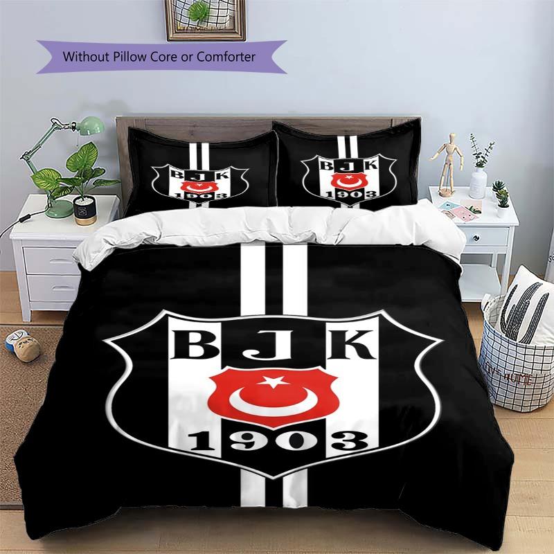 Besiktas BJK Gestreept Logo Print 3-delige Beddengoedset, Dekbedovertrek+2 Kussenslopen, Zonder Kussensloop of Dekbed, Fan Home Decor