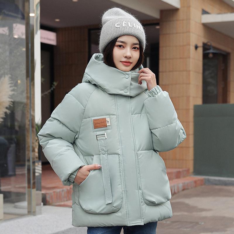 

Women s loose down cotton hooded cotton clothes cloth stickers thin bread clothes three-dimensional pocket jacket XXL