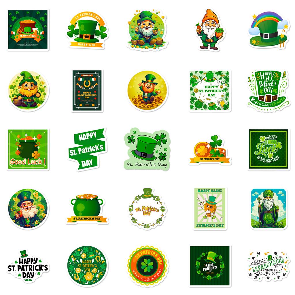 50Pcs St Patrick Stickers - Lucky Shamrock Vinyl Decals for Journal/DIY Crafts (5x4.9cm)