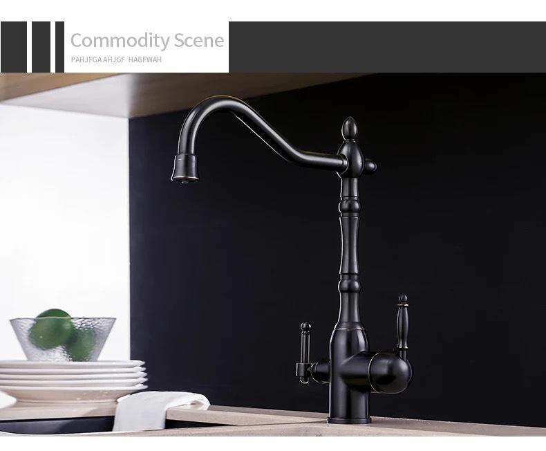 Antique Gold All-Copper 3-in-1 Kitchen Faucet: Hot/Cold Water for Sink & Vegetable Wash Basin, Splash-Proof Design
