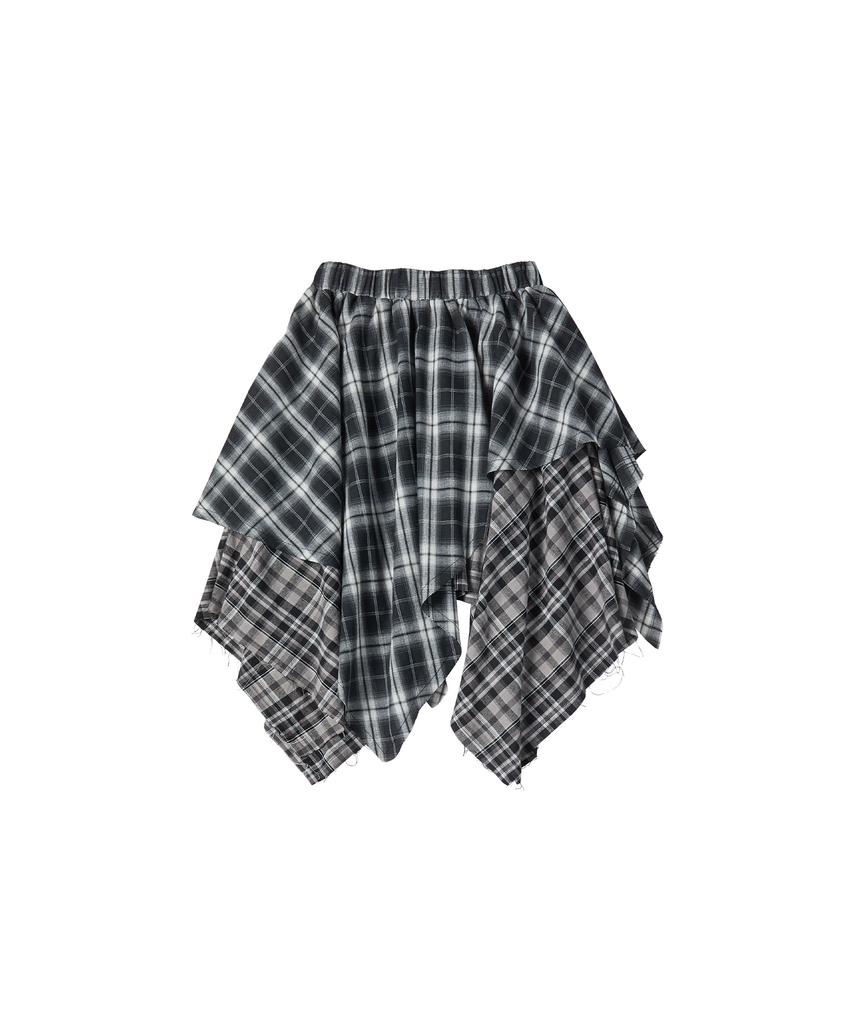 Comoni Nose W Check Unbalance Skirt [Black]