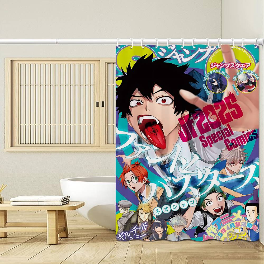 Japanese Anime P-Phantom B-Busters 1Pc Printed Shower Curtain Waterproof Washable With 12 Hooks Bathroom Shower Home Use