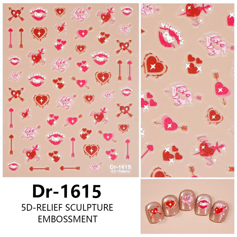 Redanco 3D тисненые наклейки для ногтей  Огненно-красные губы  ко Дню святого Валентина - Хит продаж Dr1616