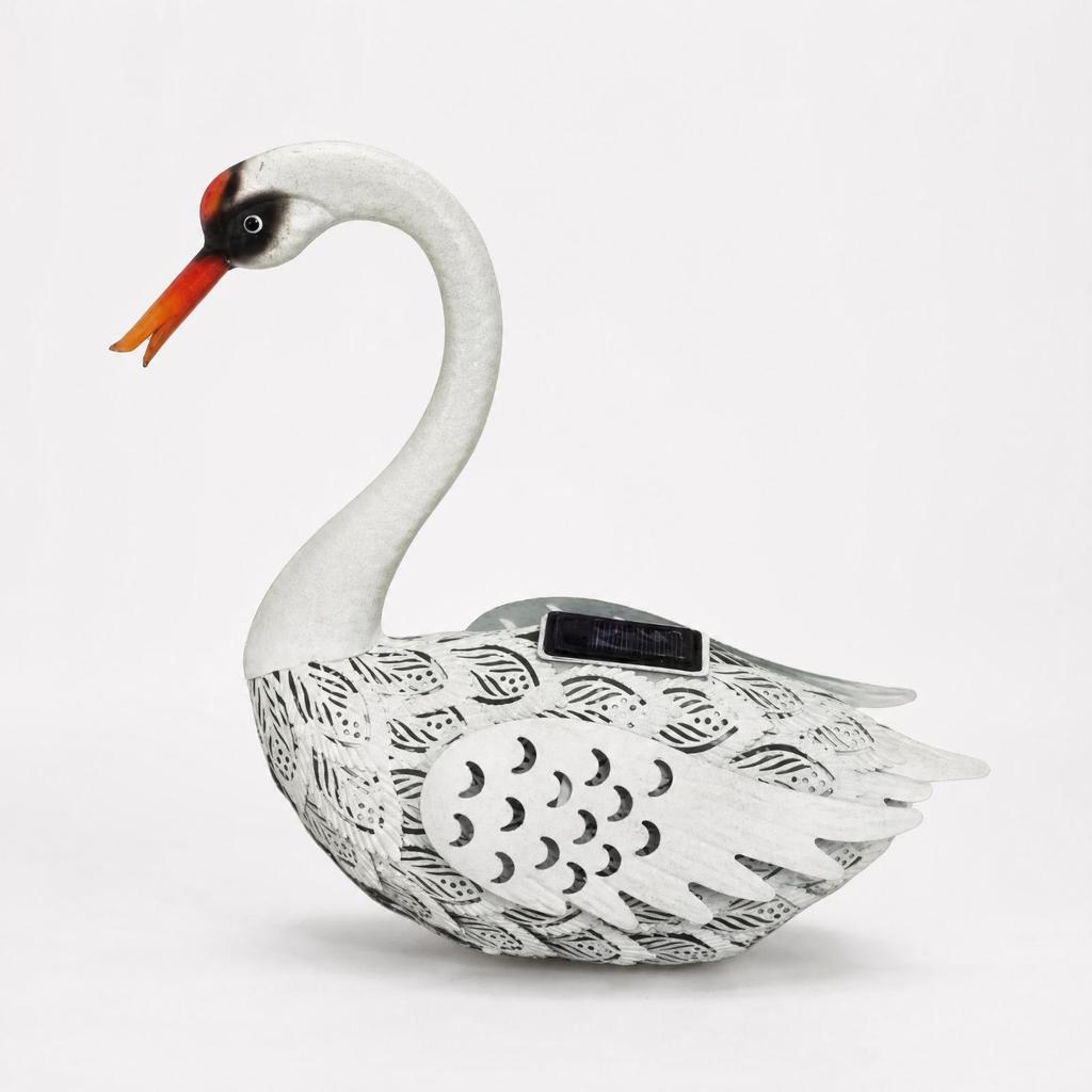 Solar Swan Garden Ornament Hand-Painted Outdoor Decorative Figurine Waterproof