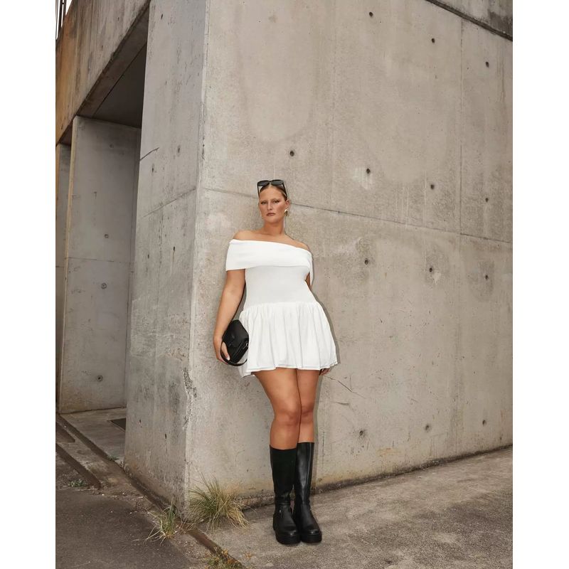 Elsa Fashion Style Spring and Summer Ins New Arrival Knitting off-Neck Sexy Sweet Pettiskirt Short Sexy Dress